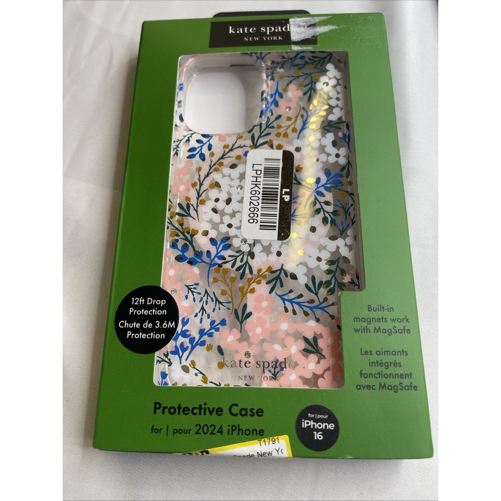 Kate Spade New York Protective Phone Case for Apple iPhone 16 Clear With Flowers